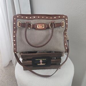 MICHAEL Michael Kors Studded Brown and Cream Shoulder Bag